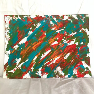 NEW Original Art - 9x12 teal, orange, olive & red